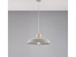 Lámpara de suspensión Portland en hierro lacado gris con difusor de hormigón d. 40 y madera con cable eléctrico regulable 1 luz 100 Ø40