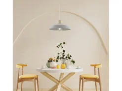 Lámpara de suspensión Portland en hierro lacado gris con difusor de hormigón d. 40 y madera con cable eléctrico regulable 1 luz 100 Ø40