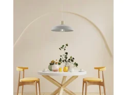 Lámpara de suspensión Portland en hierro lacado gris con difusor de hormigón d. 40 y madera con cable eléctrico regulable 1 luz 100 Ø40