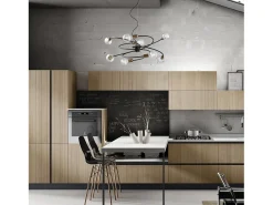 Lámpara de suspensión Vortex en hierro lacado negro con acabados en latón bruñido cepillado y cable de acero orientable 8 luces 133 Ø70 BL219-8-NR