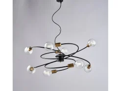 Lámpara de suspensión Vortex en hierro lacado negro con acabados en latón bruñido cepillado y cable de acero orientable 8 luces 133 Ø70 BL219-8-NR