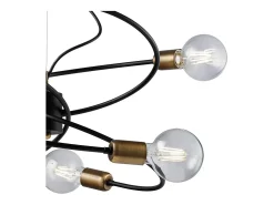 Lámpara de suspensión Vortex en hierro lacado negro con acabados en latón bruñido cepillado y cable de acero orientable 6 luces 130 Ø55 BL219-6-NR
