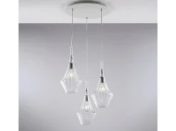Lámpara de suspensión Zeus en hierro con cristal pyrex transparente 3 luces 149 Ø50 BL270-S3-TR