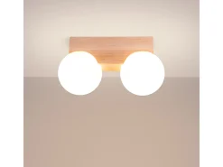 Lámpara De Techo Bulbo Moderno De Madera/Vidrio - 2 Fuentes Luminosas - L.29 X A.16 Cm - Madera Natural/Blanco