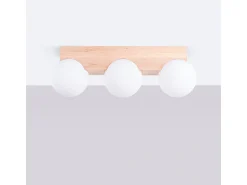 Lámpara De Techo Bulbo Moderno De Madera/Vidrio - 3 Fuentes Luminosas - L.46 X A.16 Cm - Madera Natural/Blanco