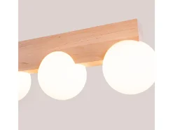Lámpara De Techo Bulbo Moderno De Madera/Vidrio - 3 Fuentes Luminosas - L.46 X A.16 Cm - Madera Natural/Blanco