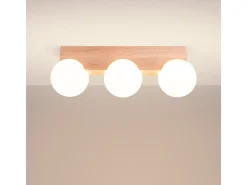 Lámpara De Techo Bulbo Moderno De Madera/Vidrio - 3 Fuentes Luminosas - L.46 X A.16 Cm - Madera Natural/Blanco