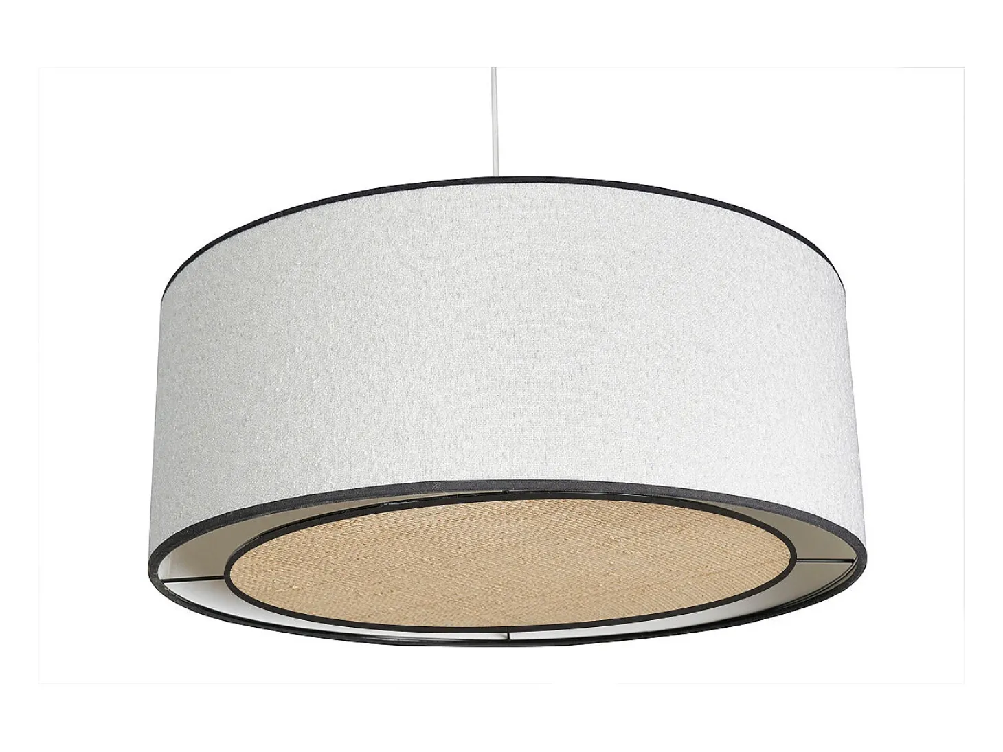 Lámpara de techo cilíndrica de borreguillo blanco y rafia natural 50 cm TRAVES