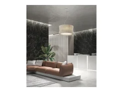 Lámpara de techo CORA estilo clásico - pantalla cinta plisada- D. ø59 cm x 3x E27 60W - acero y beige - IP20