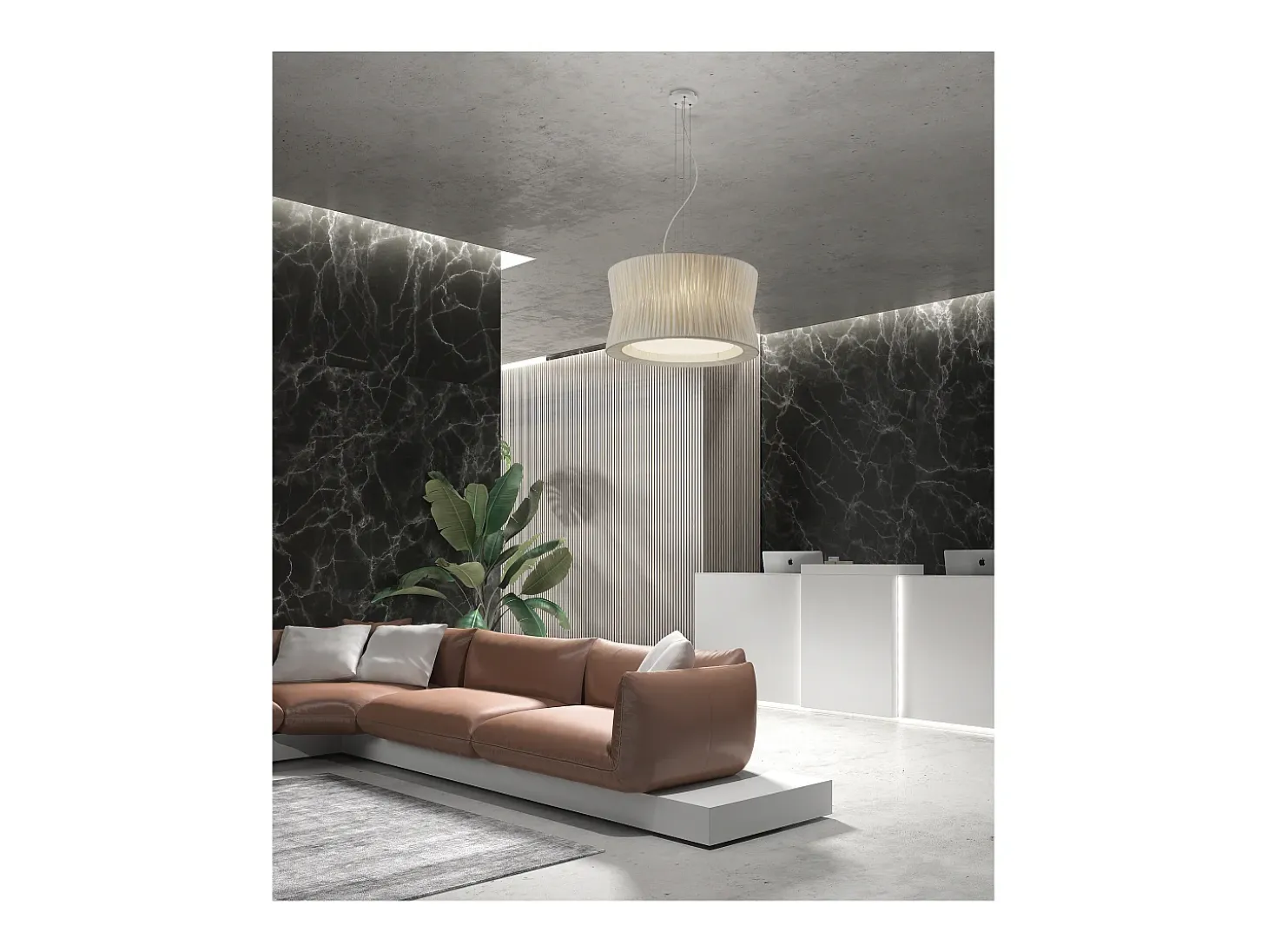 Lámpara de techo CORA estilo clásico - pantalla cinta plisada- D. ø59 cm x 3x E27 60W - acero y beige - IP20