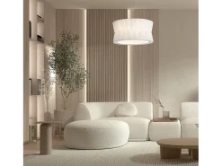 Lámpara de techo CORA estilo clásico - pantalla cinta plisada- D. ø59 cm x 3x E27 60W - acero y blanco - IP20