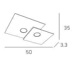 Lámpara de techo cuadrada Toplight de 2 luces Plate con casquillo GX53, estructura blanca, diseño moderno 50x35x3cm