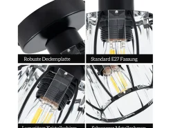 Lámpara de techo de cristal negro moderna NETTLIFE E27, lámpara de cocina vintage con marco de metal