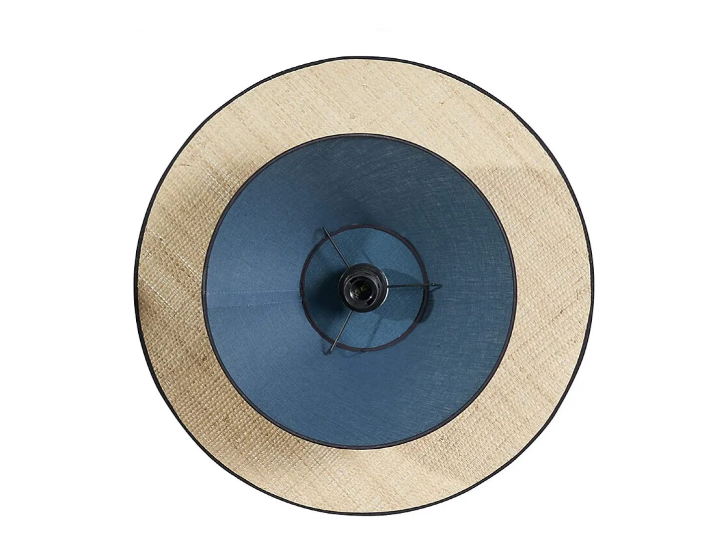 Lámpara de techo de lino azul pavo real y rafia natural 55 cm AZAMI