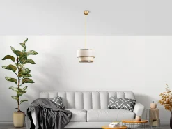 Lámpara de techo de metal - D.30 x Alt. 65 cm - Dorado y beige - RAYONA