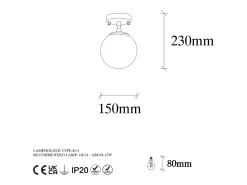 Lámpara de techo de metal con globo - D.15 x Alt. 23 cm - Dorado y blanco - DAMAR