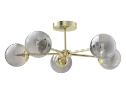 Lámpara de techo de metal y vidrio ahumado brillante - 5 globos - D. 58,5 x Alt. 21 cm - Dorado - SOFIA