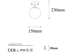 Lámpara de techo de metal con globo - D. 15 x H. 23 cm - BARLATI