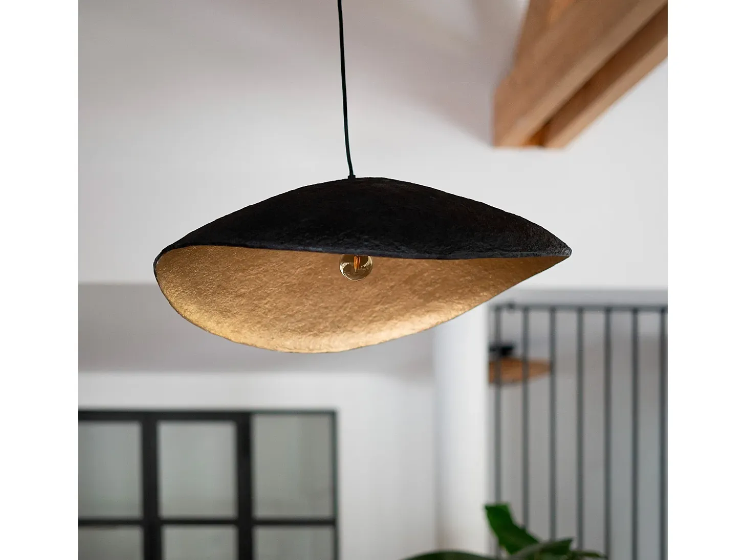 Lámpara de techo de papel y hilo negro D71 cm - Milano