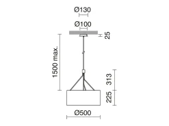 Lámpara de techo DIAGONAL estilo moderno - Alt. 150 cm - 3x E27 13W -pantalla sintética ø50 cm - acero y blanco - IP20 - interior