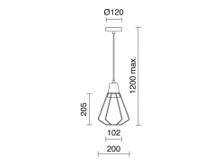 Lámpara de techo ELGA estilo moderno - Alt. 120 cm - E27 60W - acero y madera - negro - ip20