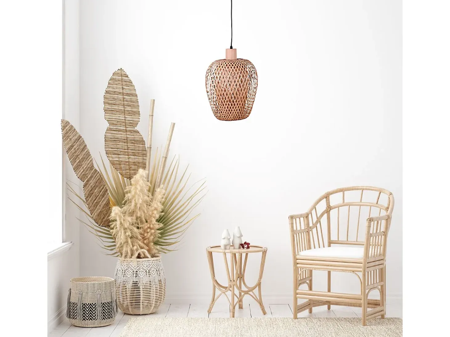 Lámpara de techo Filipinas Bel Air 40W altura regulable madera natural Ø23 cm