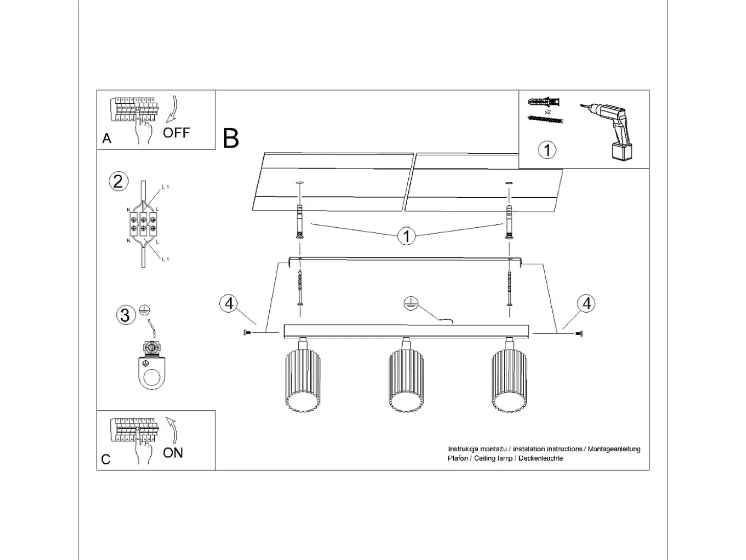 Lámpara de techo Gloow minimalista de aluminio - 3 fuentes luminosas 4000K - L.45 x A.16,5 cm - dorado