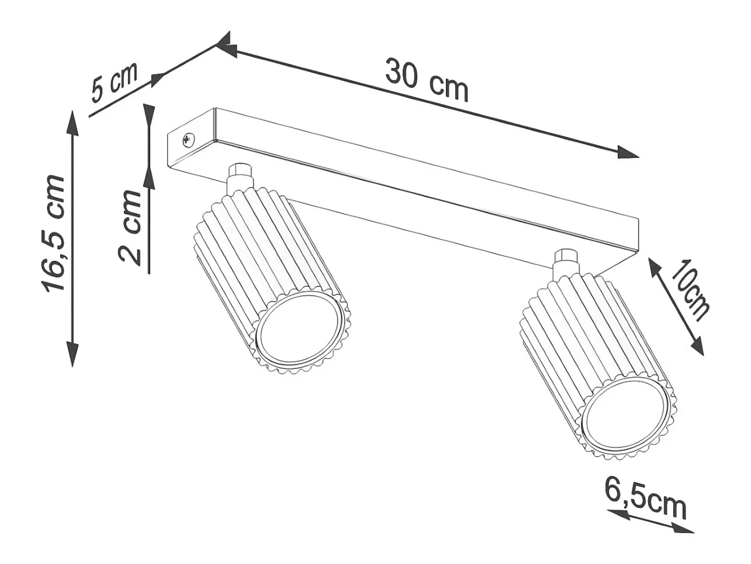 Lámpara de techo Gloow minimalista de aluminio - 2 fuentes luminosas 3000K - L.30 x A.16,5 cm - negro