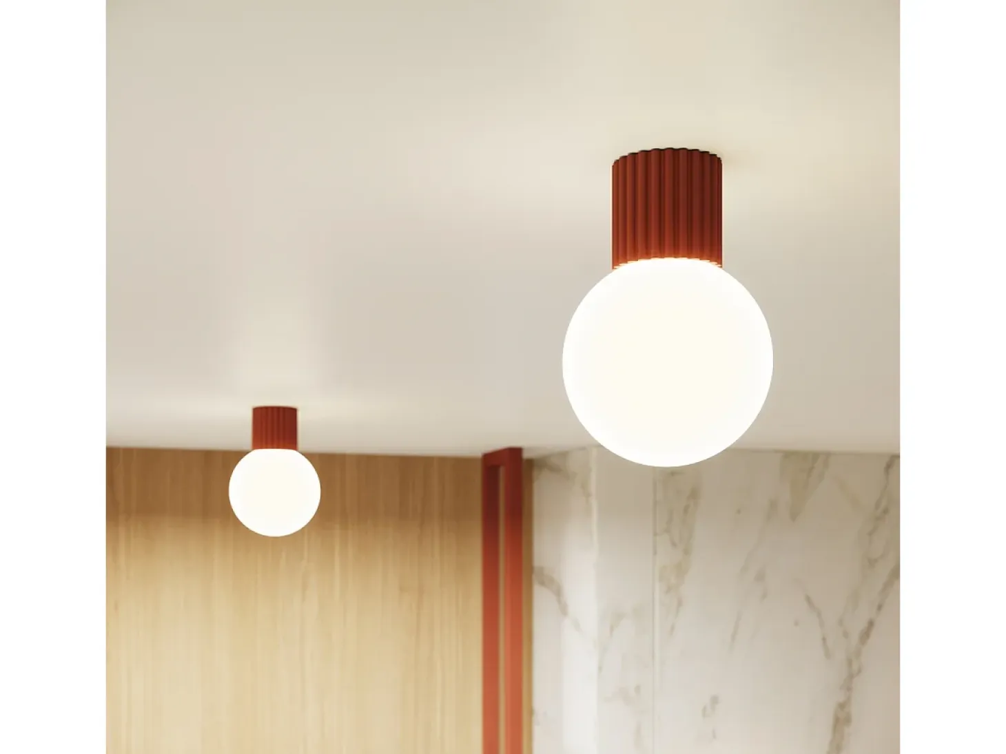 Lámpara De Techo Halo Moderno De Aluminio/Vidrio - 1 Fuentes Luminosas - L.12 X A.21 Cm - Ocre Rojo