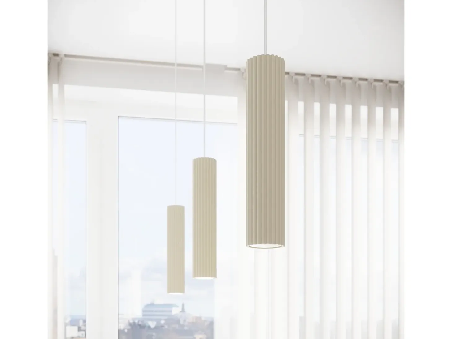 Lámpara De Techo Karbon Minimalista De Aluminio - 6 Fuentes Luminosas - L.117 X A.16,5 Cm - Beige