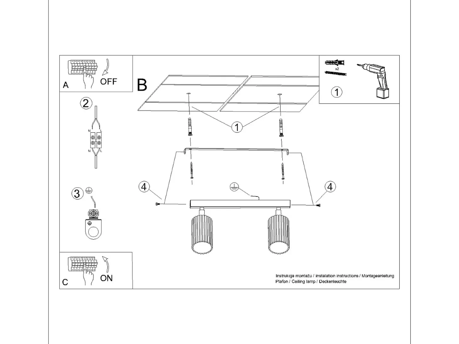 Lámpara De Techo Karbon Minimalista De Aluminio - 2 Fuentes Luminosas - L.30 X A.16,5 Cm - Ocre Rojo