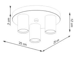 Lámpara De Techo Lagos Moderno De Acero - 3 Fuentes Luminosas - L.25 X A.12 Cm - Negro