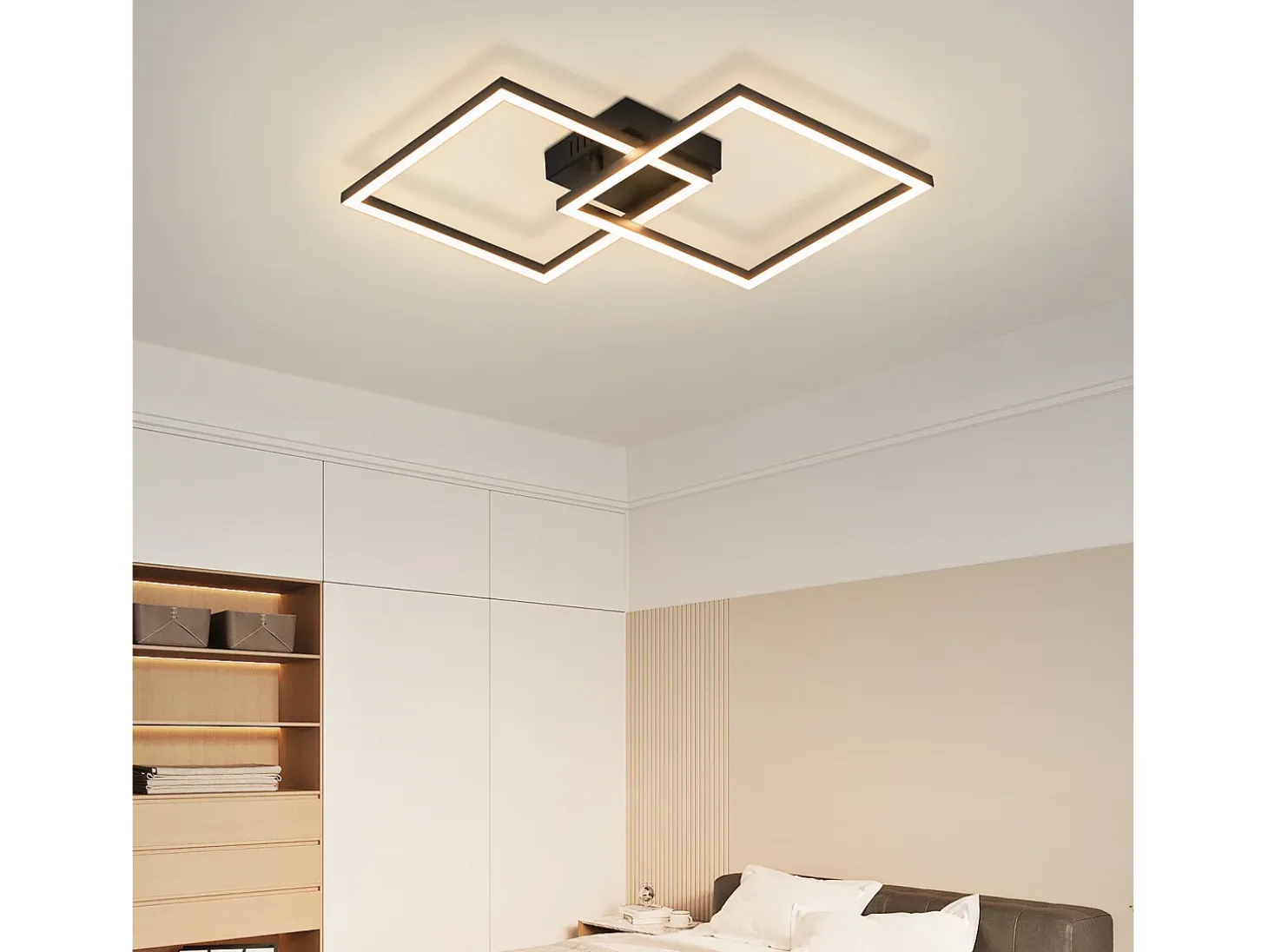 Lámpara de techo LED NETTLIFE para dormitorio, 24 W, para sala de estar, blanca cálida, moderna, cuadrada y negra.