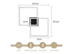 Lámpara de techo LED NETTLIFE para dormitorio, 24 W, para sala de estar, blanca cálida, moderna, cuadrada y negra.