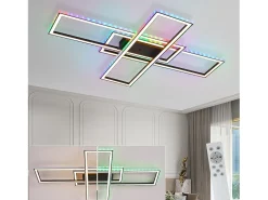 Lámpara de techo LED Nettlife para dormitorio - 35 W - Regulable - Negra - Con mando a distancia - Cambio de color RGB - Lámpara de techo cuadrada