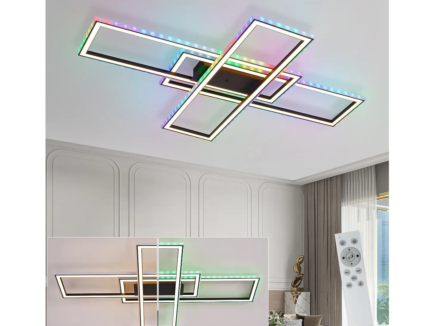 Lámpara de techo LED Nettlife para dormitorio - 35 W - Regulable - Negra - Con mando a distancia - Cambio de color RGB - Lámpara de techo cuadrada