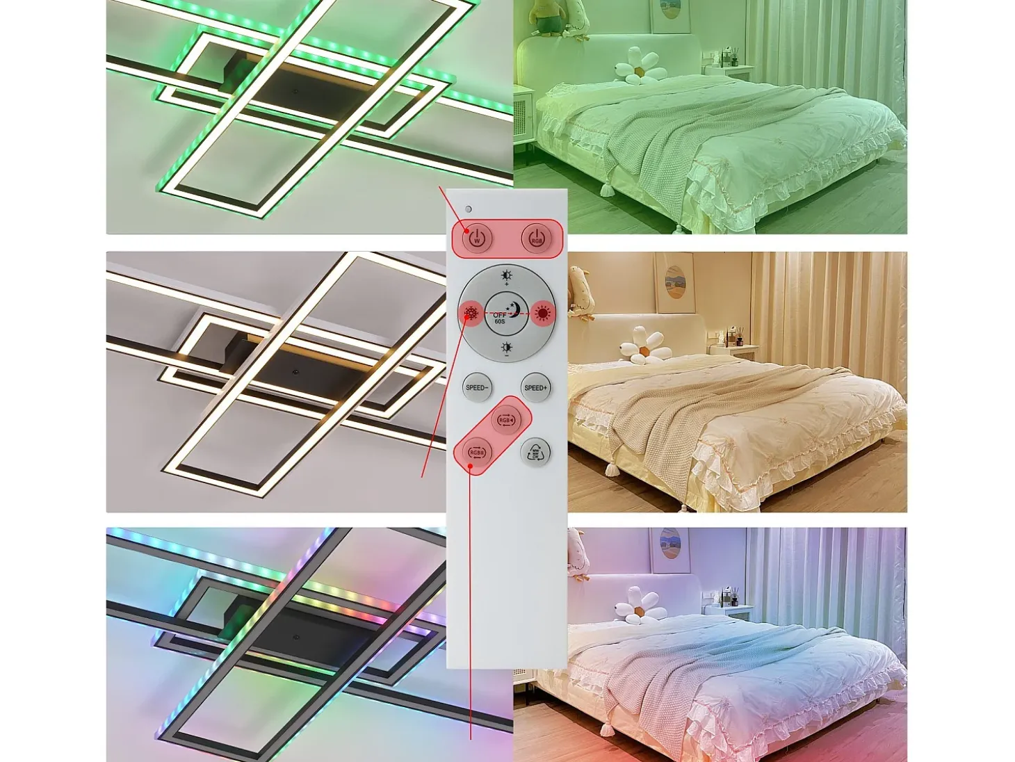 Lámpara de techo LED Nettlife para dormitorio - 35 W - Regulable - Negra - Con mando a distancia - Cambio de color RGB - Lámpara de techo cuadrada