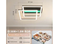 Lámpara de techo LED NETTLIFE para salón, 2 marcos, negra, moderna, cuadrada, regulable, ideal para pasillo