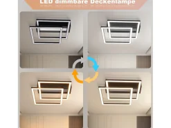 Lámpara de techo LED NETTLIFE para salón, 2 marcos, negra, moderna, cuadrada, regulable, ideal para pasillo