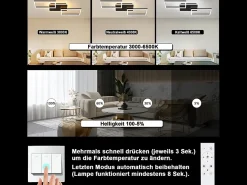 Lámpara de techo LED Nettlife para salón - Lámpara de techo grande negra regulable con mando a distancia, 63 W lámpara de cocina de metal, 80 cm