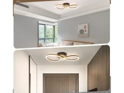 Lámpara de techo LED NETTLIFE para sala de estar, 24 W, moderna y creativa, color negro, para cocina, 3000 K, blanco cálido
