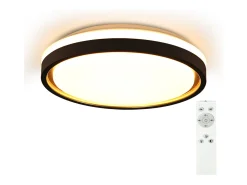 Lámpara de techo LED NETTLIFE para dormitorio, Ø30cm, orientable, 18W, mando a distancia, negro/dorado, diseño moderno