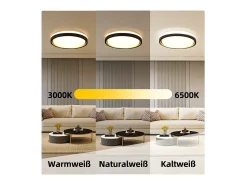Lámpara de techo LED NETTLIFE para dormitorio, Ø30cm, orientable, 18W, mando a distancia, negro/dorado, diseño moderno