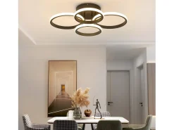 Lámpara de techo LED NETTLIFE, 4 anillos, regulable, color negro, 48 W, para salón