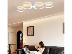 Lámpara de techo LED NETTLIFE de 100 cm regulable con 4 anillos, iluminación blanca moderna de 56 W con control remoto