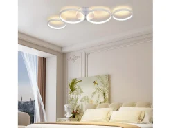 Lámpara de techo LED NETTLIFE de 100 cm regulable con 4 anillos, iluminación blanca moderna de 56 W con control remoto