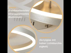 Lámpara de techo LED NETTLIFE para salón, regulable, 82 cm, diseño moderno, dorada, 74 W, para dormitorio con mando a distancia.