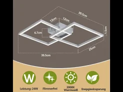 Lámpara de techo LED Nettlife para dormitorio y salón, 24 W, blanco cálido 3000 K, para cocina, color plateado, ajustable.