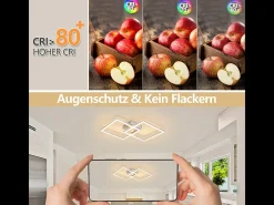 Lámpara de techo LED Nettlife para dormitorio y salón, 24 W, blanco cálido 3000 K, para cocina, color plateado, ajustable.