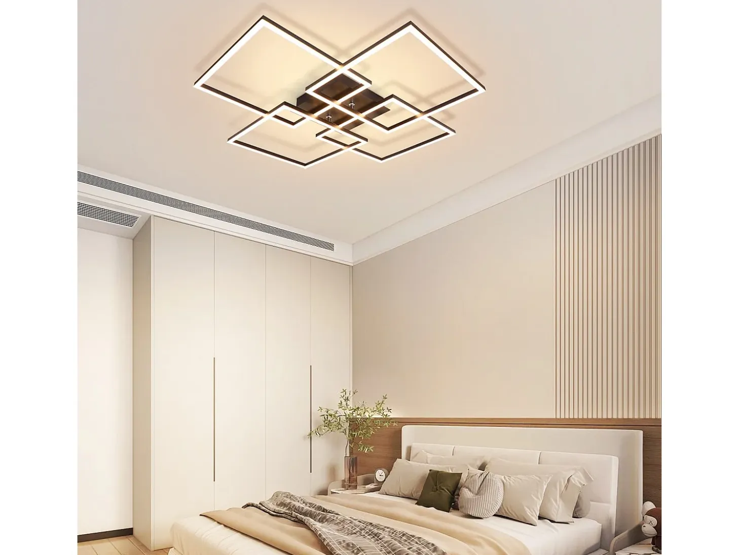 Lámpara de techo LED NETTLIFE de 72 cm, color negro, regulable, con mando a distancia, 48 W, diseño rectangular moderno.